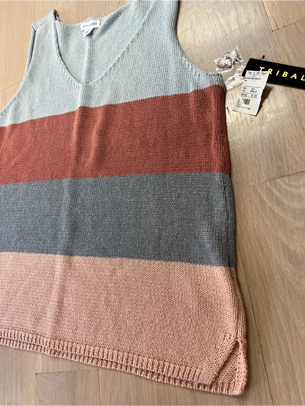 NWT Tribal color-block large tank style sweater
